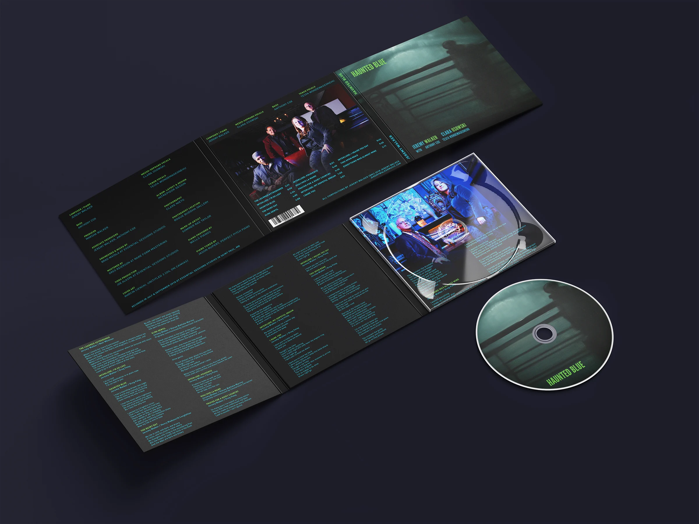 Haunted Blue six-panel packaging spread on a dark background