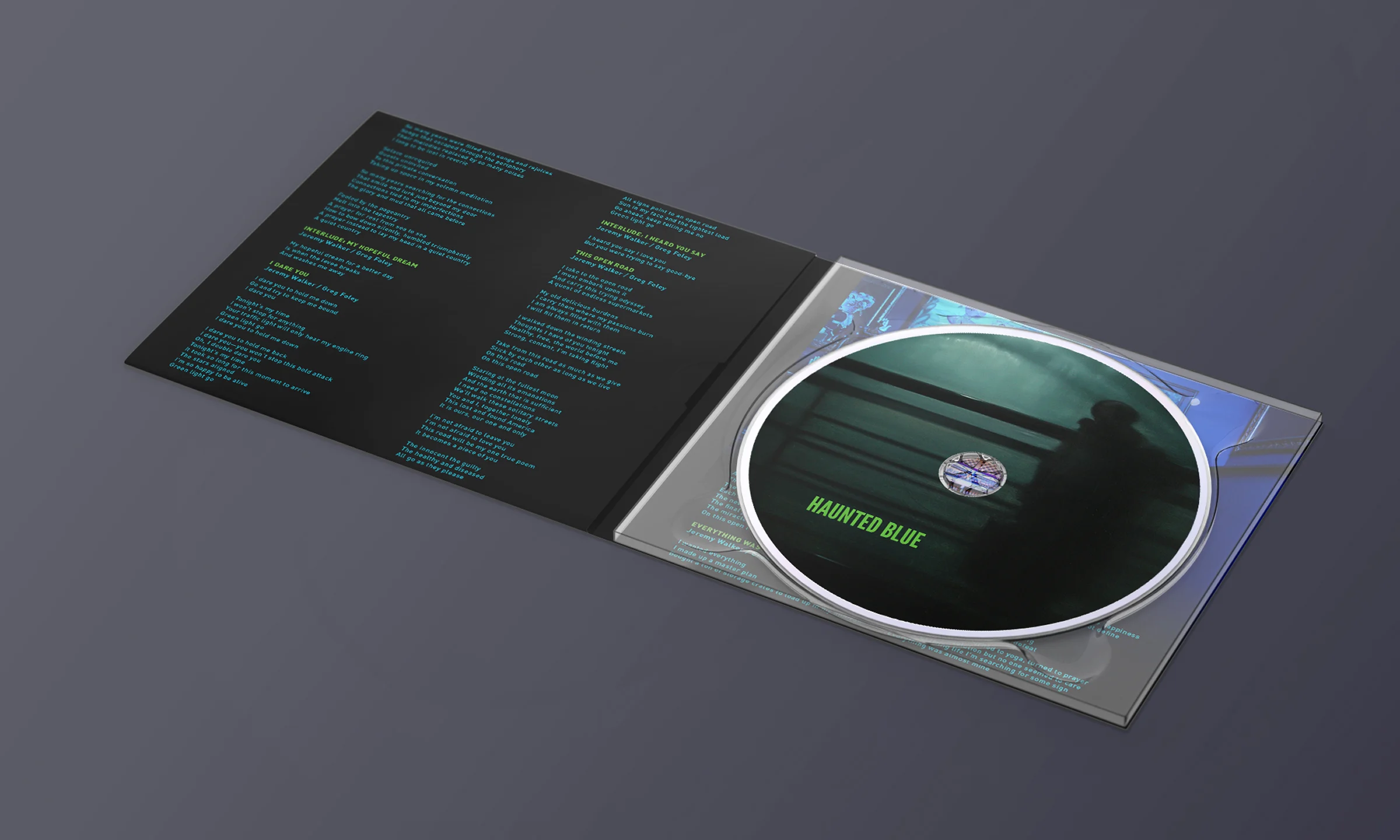 Haunted Blue CD digipak open on a dark background