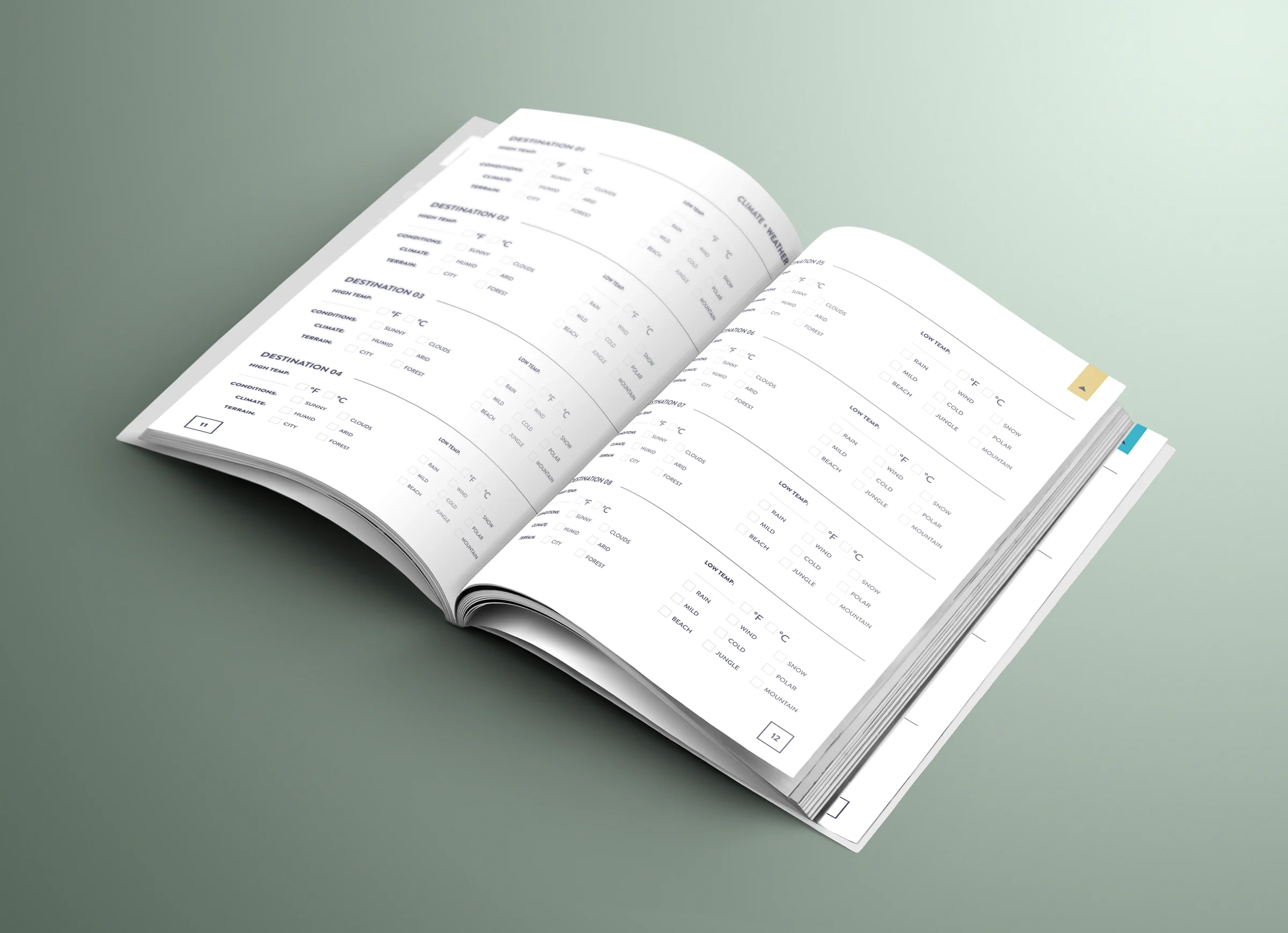 Open adventure journal showing interior layout and typography