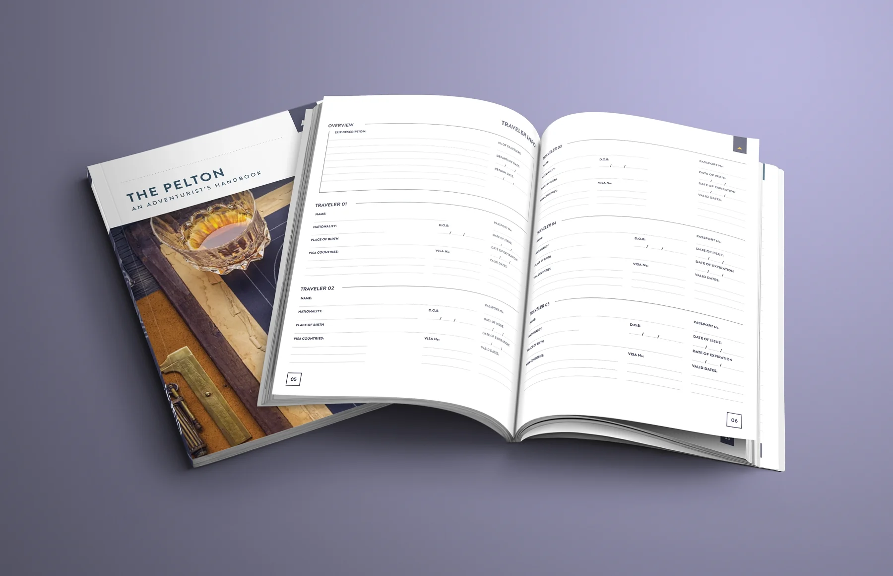 The Pelton journal shown closed and open with interior pages