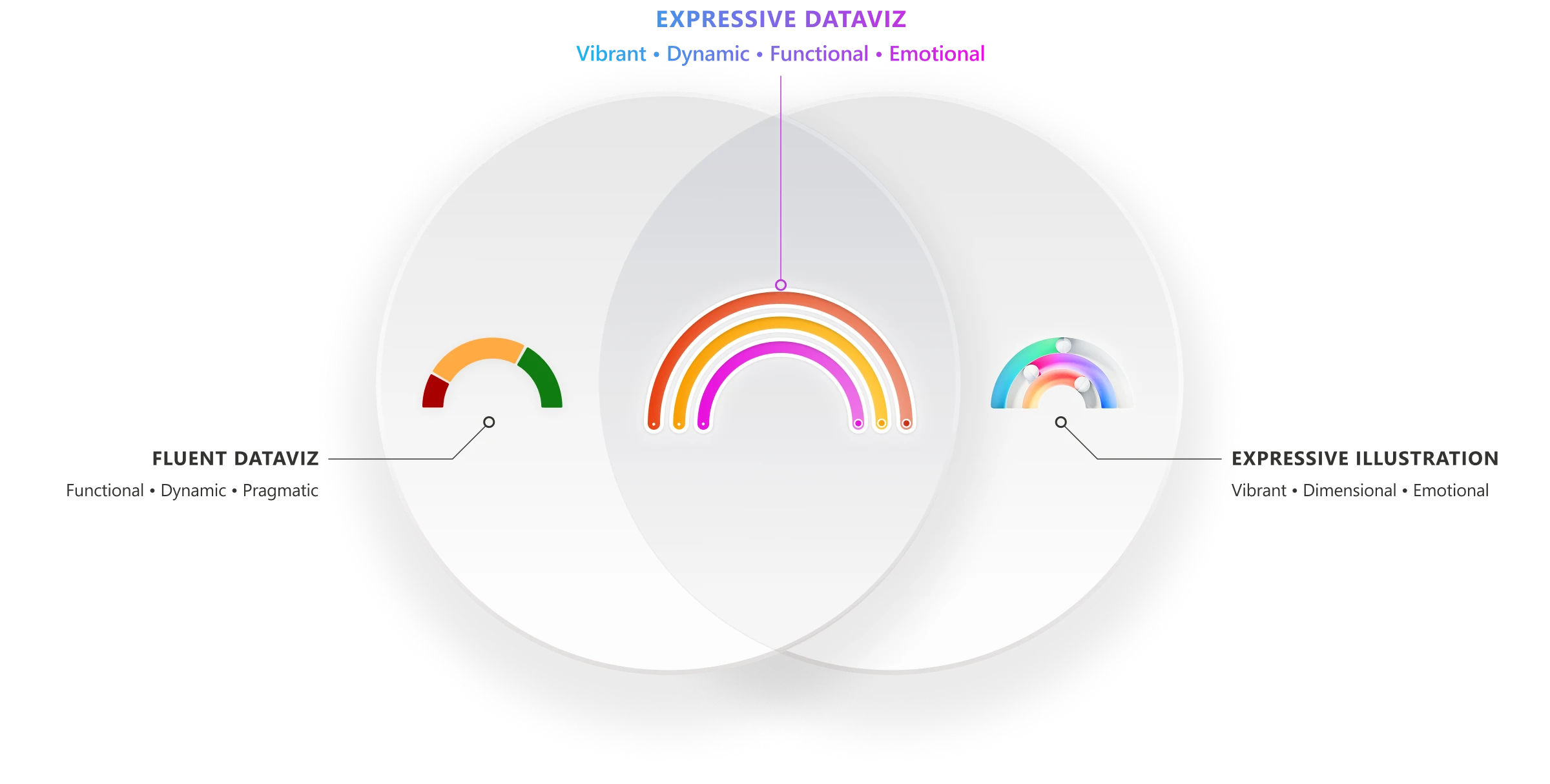 Venn diagram mapping the intersection of expressive and functional data visualization