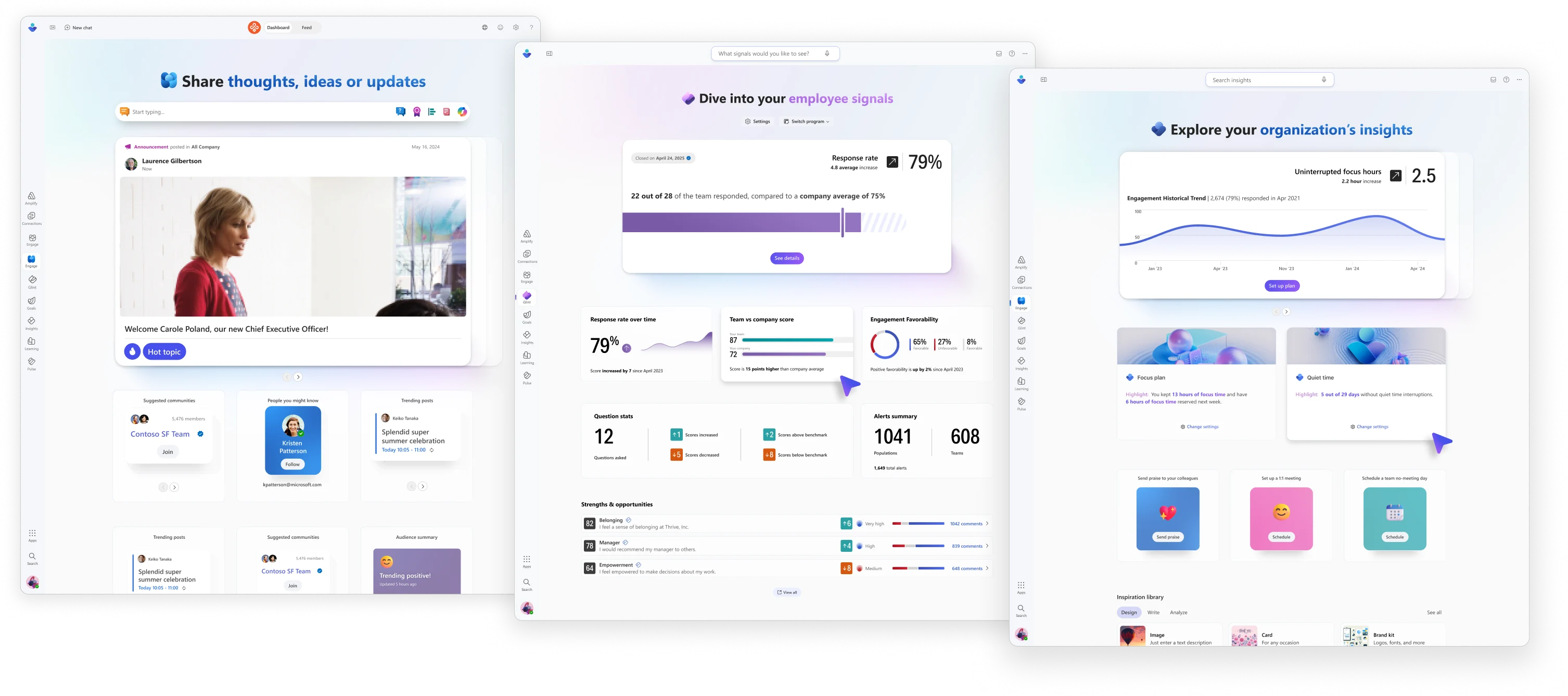 Final suite overview showing aligned design language across Viva Glint, Engage, and Insights