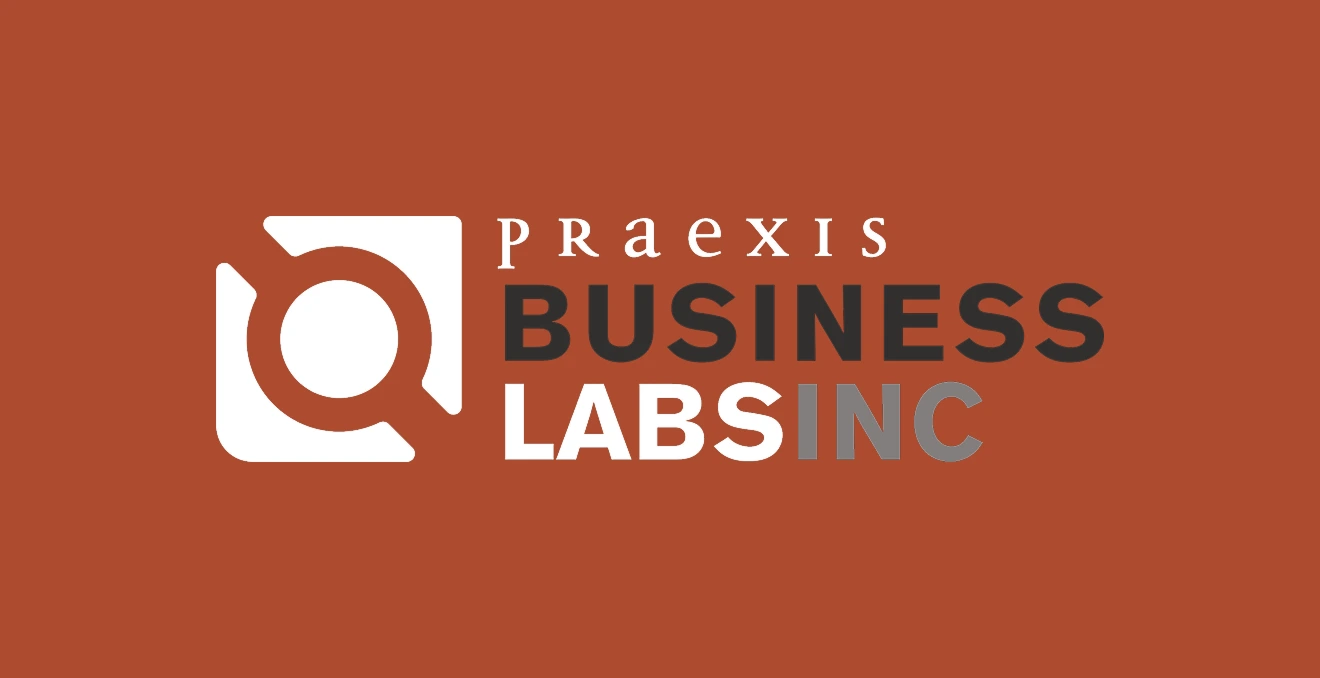 Praexis Business Labs logo on dark background