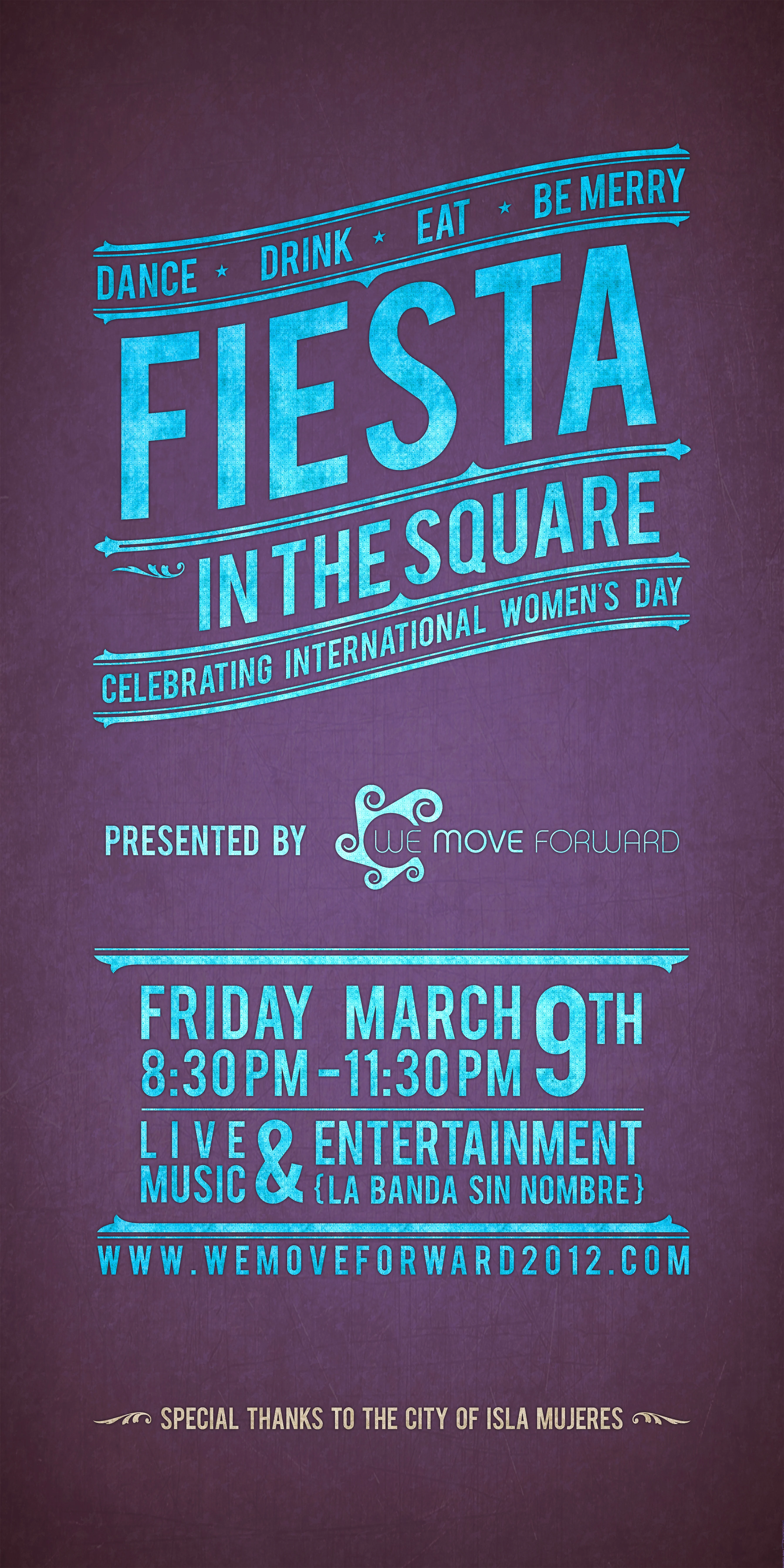 We Move Forward Fiesta in the Square dark street banner