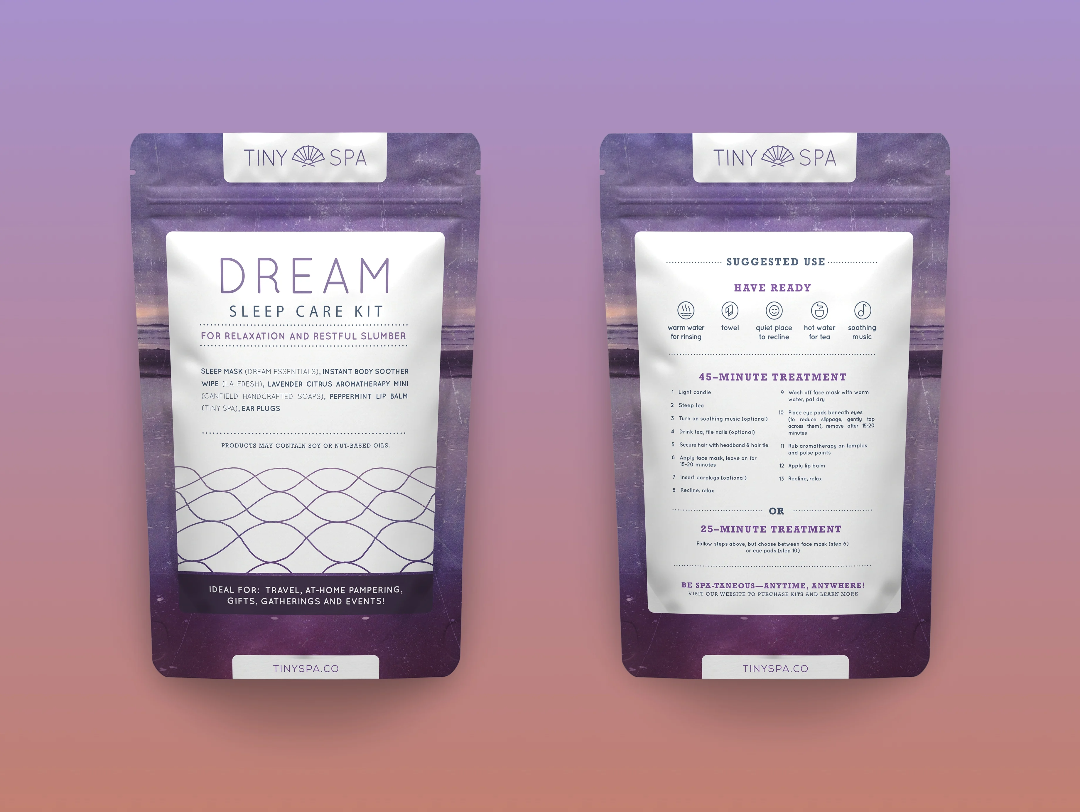 Tiny Spa Dream kit packaging front and back