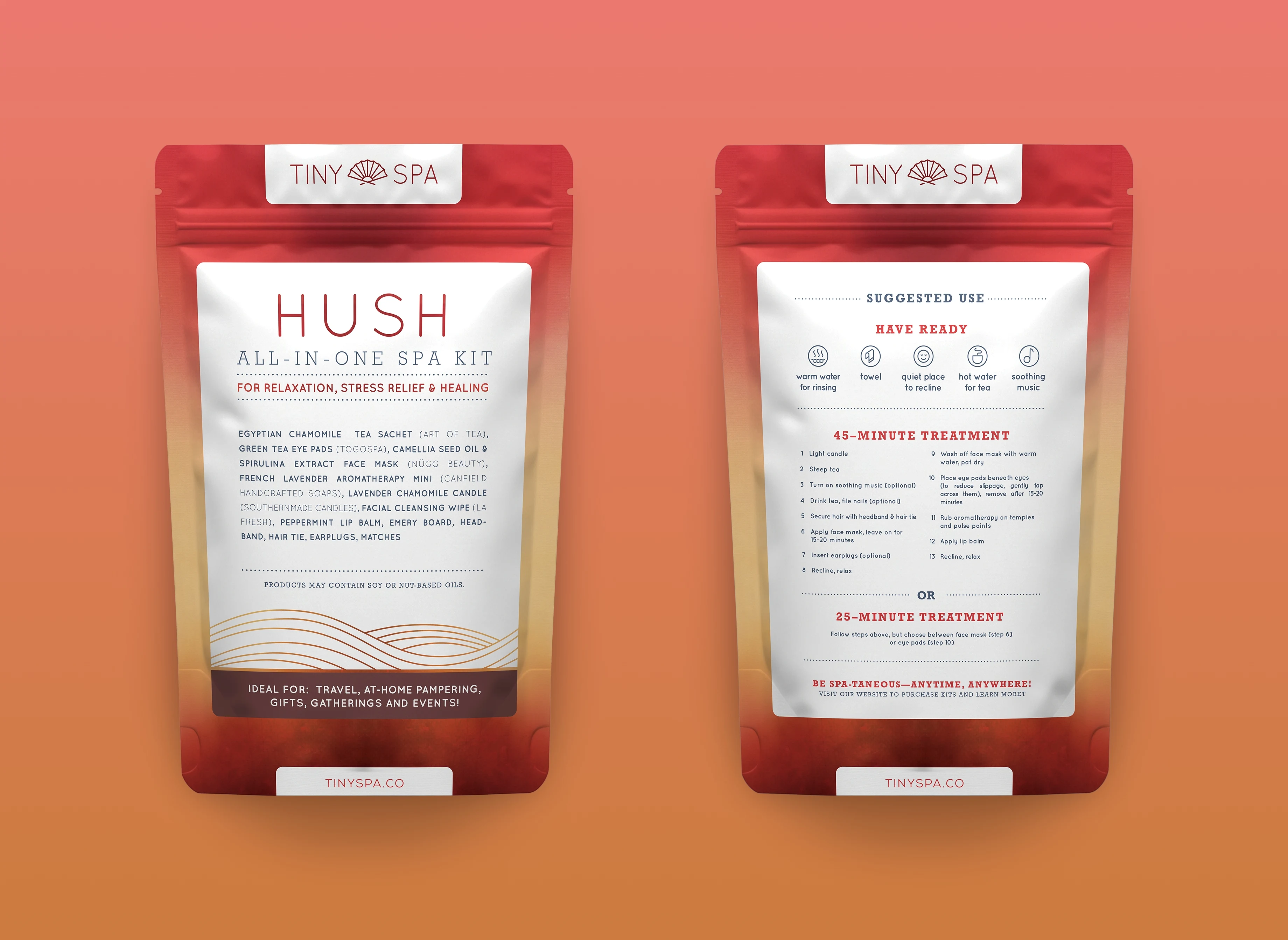 Tiny Spa Hush kit packaging front and back