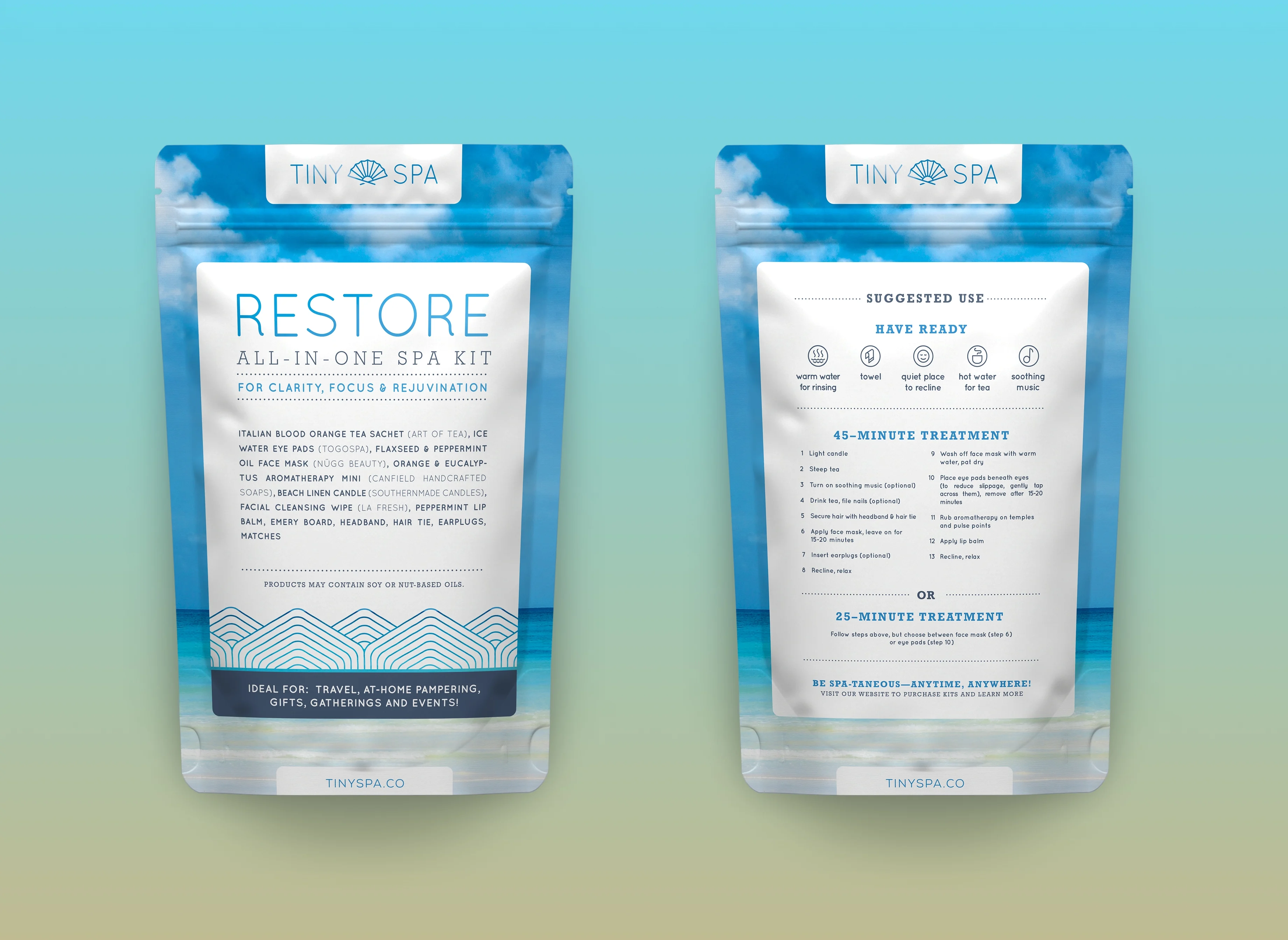 Tiny Spa Restore kit packaging front and back
